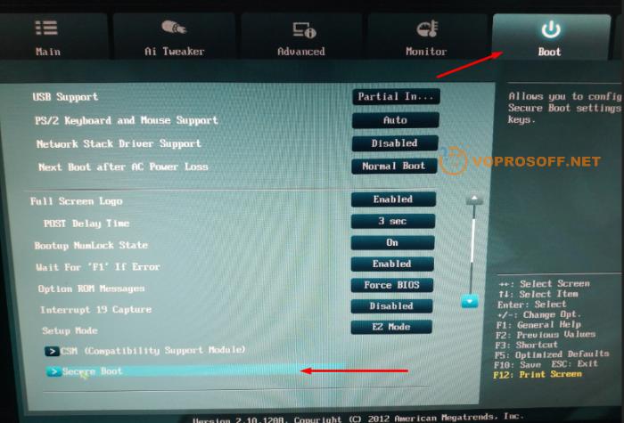 How to enable or disable secure boot for asus motherboard