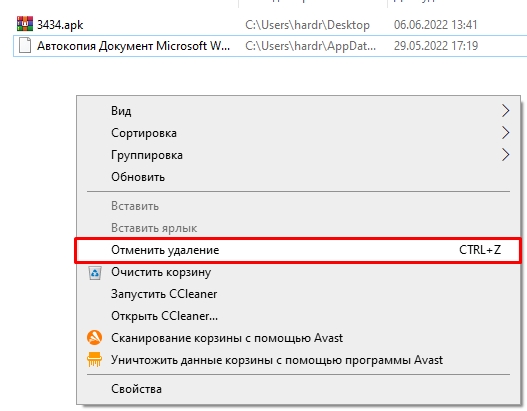Отмена последних действий на компьютере