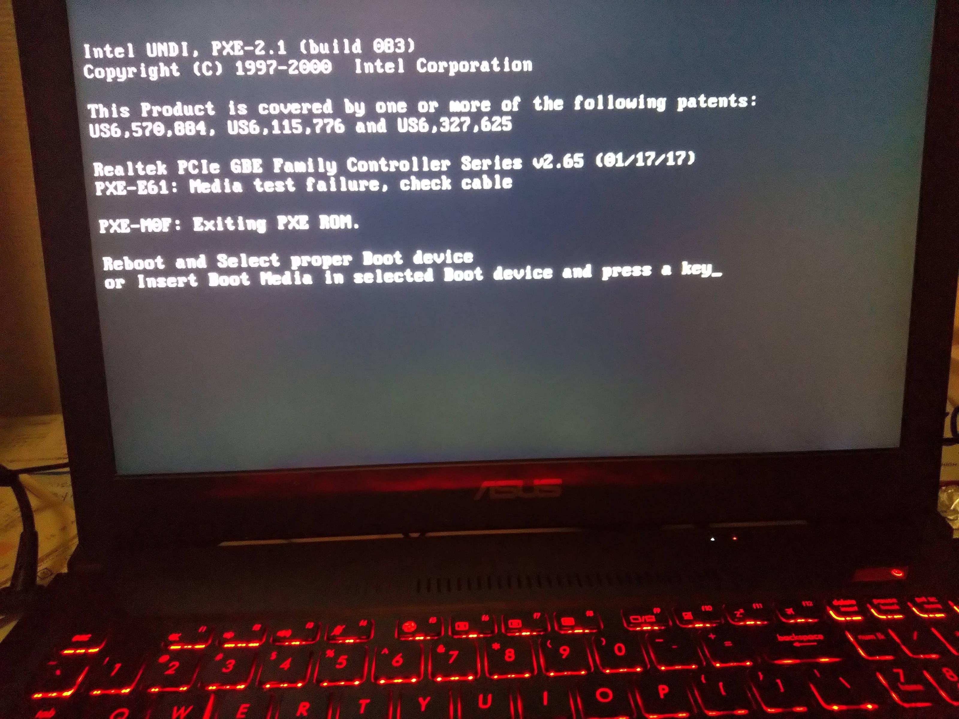 Ошибка exiting pxe rom при загрузке windows 10