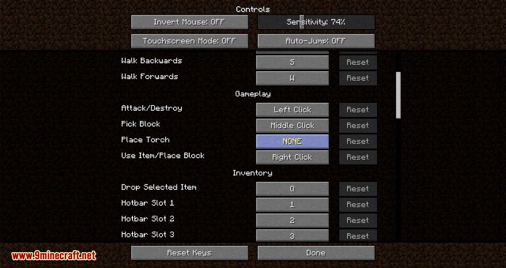 Game controls in minecraft